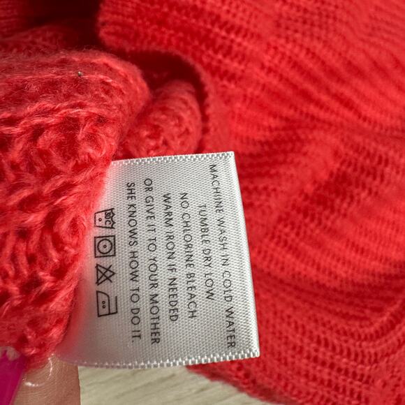 Project Naadam Coral Pink Open Knit Bell Sleeve Tied Bow Pullover Sweater Small - Picture 14 of 15